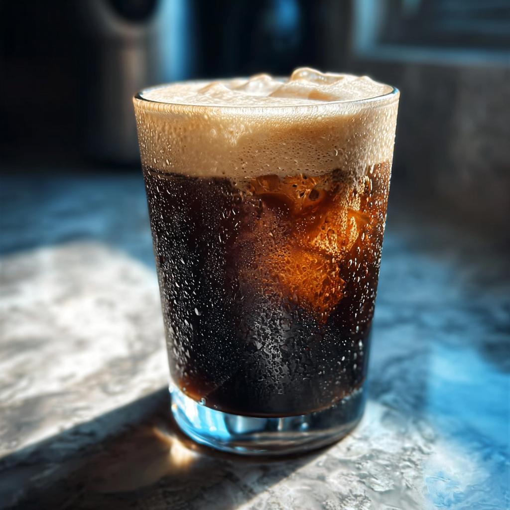 A tall, sweating glass of dark iced coffee topped with thick, creamy cold foam, one of the best Iced Coffee Starbucks Orders.