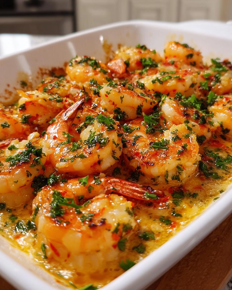 Close-up of succulent shrimp cooked in a rich, buttery sauce and topped with fresh parsley, perfect for Restaurant-Style Shrimp Recipes at Home.