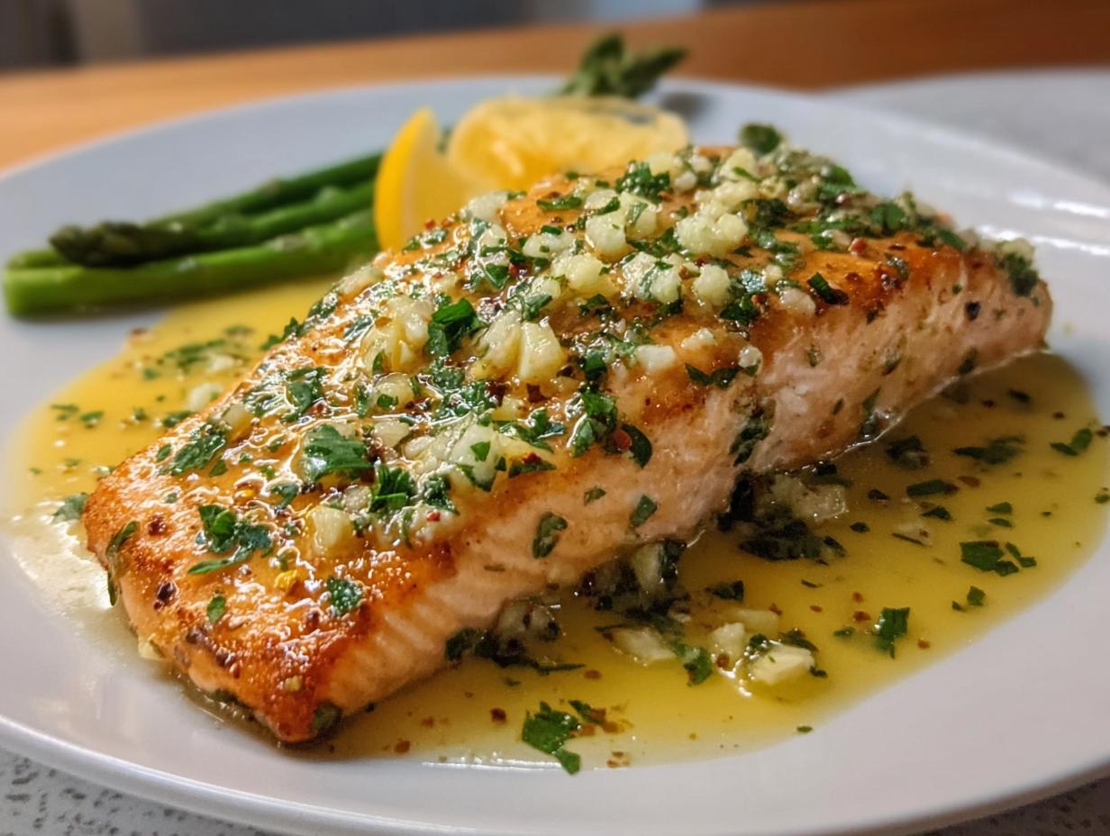 5-Minute Salmon with Garlic Lemon Butter Sauce Recipe