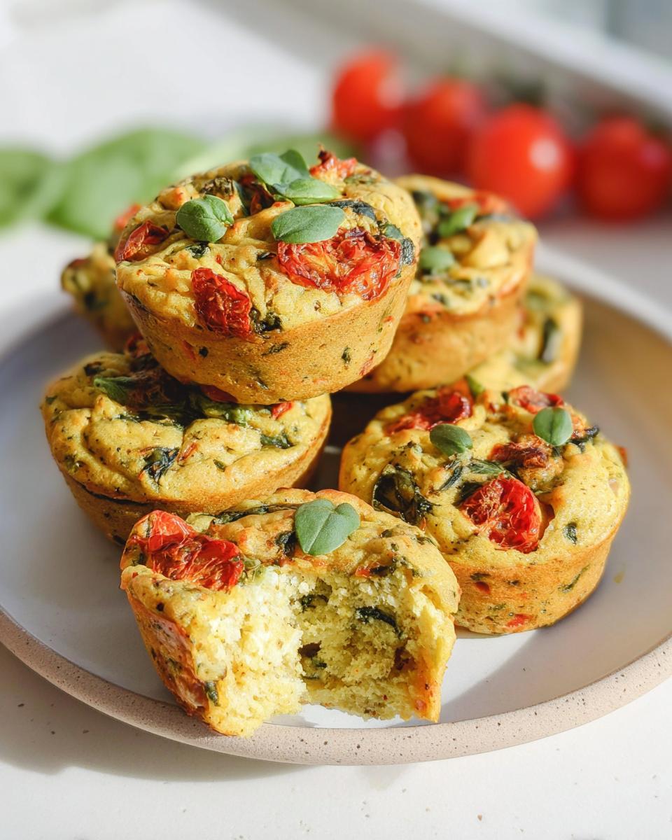 Stack of savory egg muffins with spinach and roasted tomatoes, perfect for Easy Healthy Meal Prep for the Week.