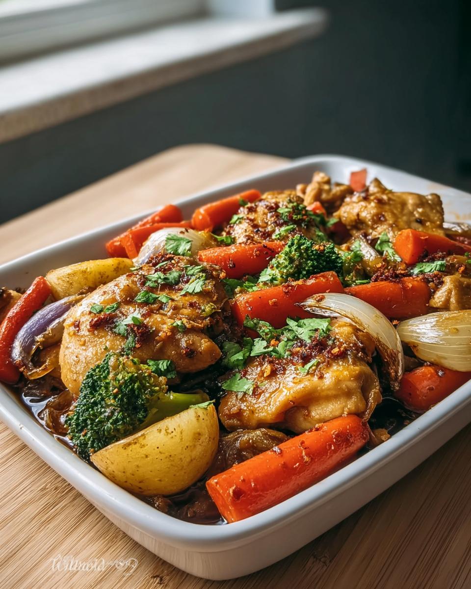 Close-up of a baked chicken and vegetable dish, perfect for Easy Meal Prep Recipes for a Healthy Week.
