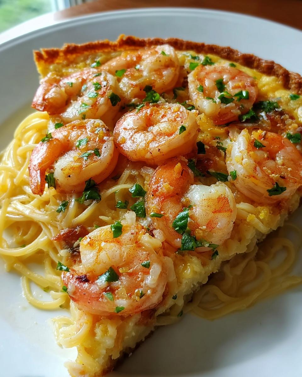 A slice of pasta topped with sautéed shrimp and fresh parsley, showcasing one of the best shrimp recipes.