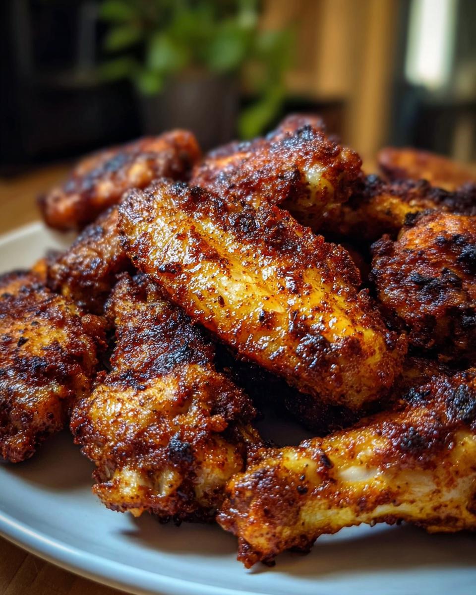 A close-up pile of perfectly seasoned Oven Baked Chicken Wings with Crispy Skin.
