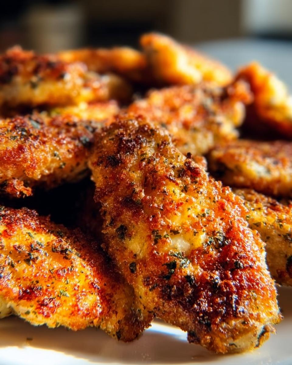 Close-up of golden brown, crispy Ranch Seasoned Wings dusted with herbs and spices.