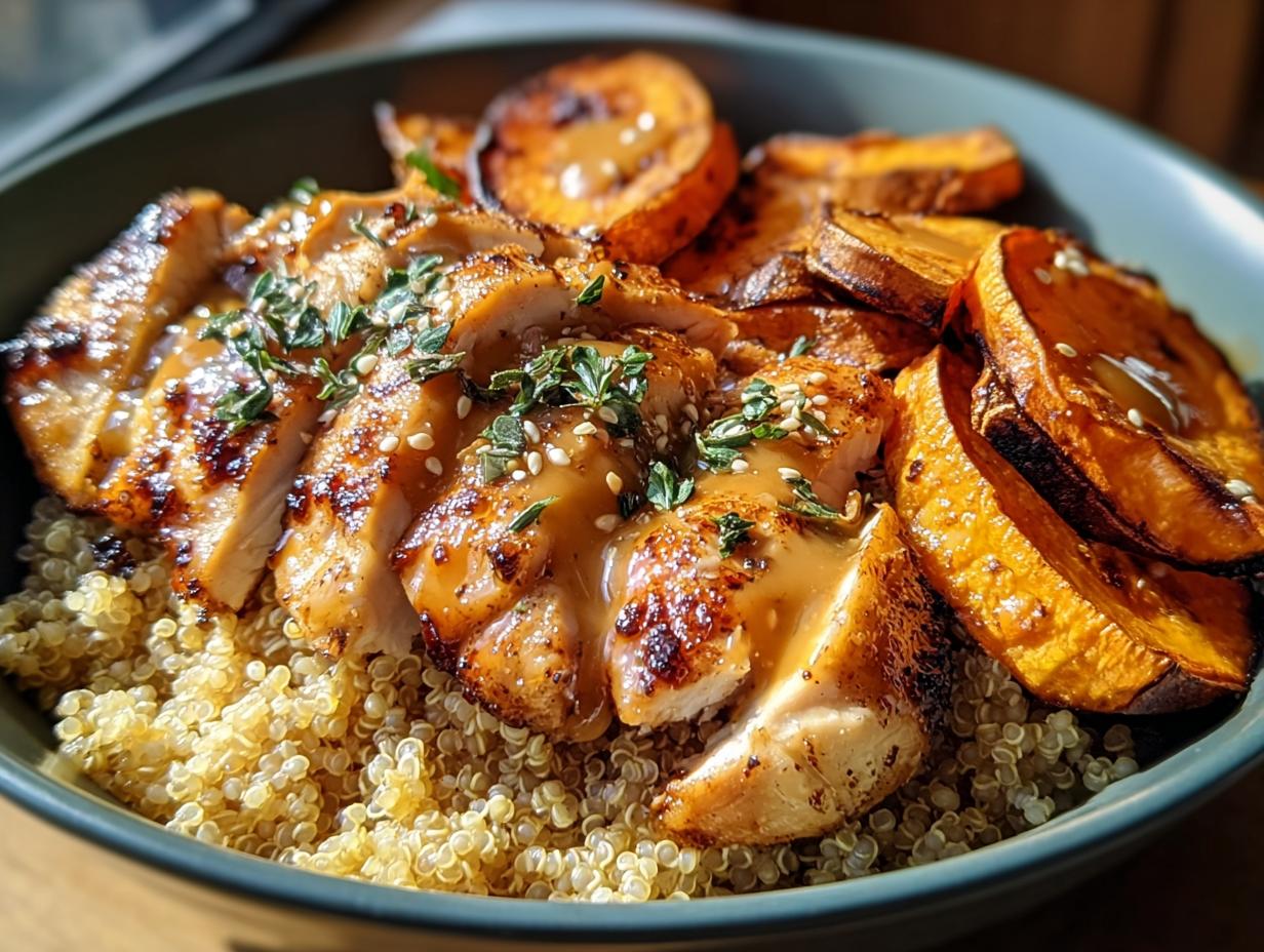 4 Flavorful Dijon Chicken & Sweet Potato Bowls
