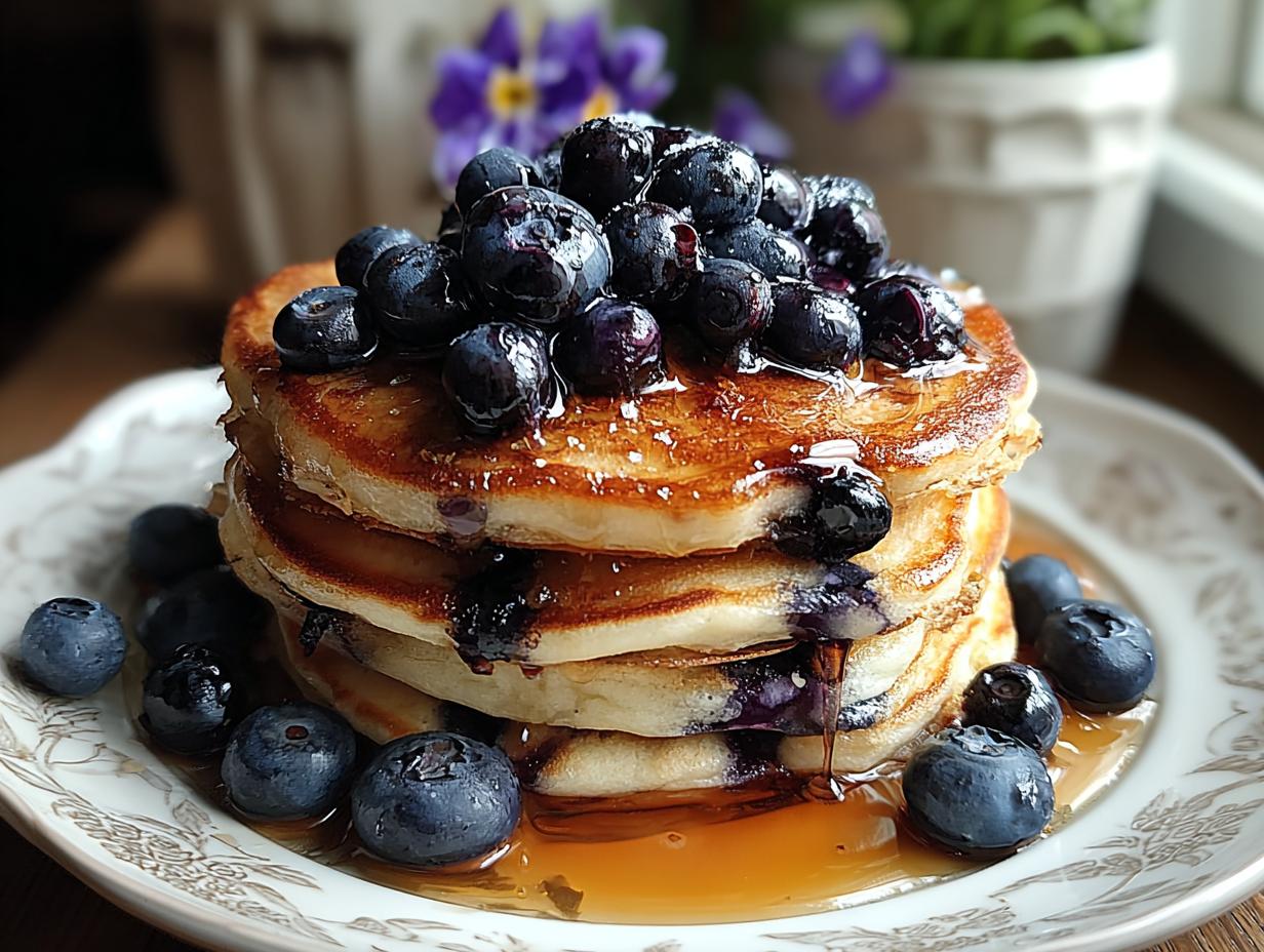 Fluffy 2x Blueberry Pancakes with Bursting Berries