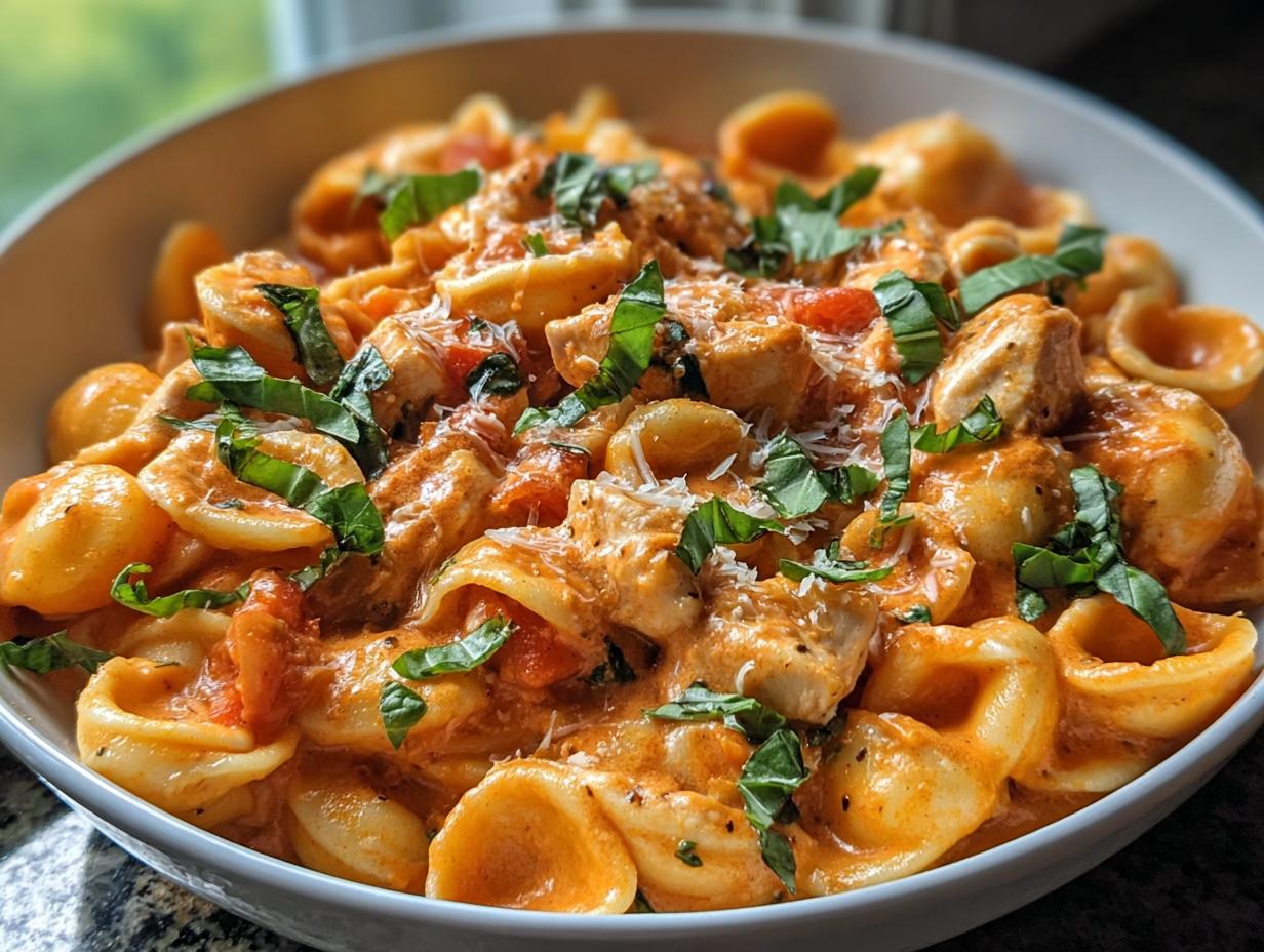 5 Minute Tomato Basil Chicken Pasta with Cozy Sauce