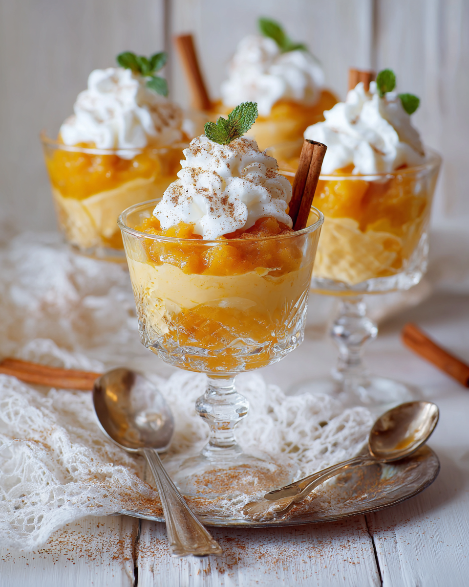 Apfel-Kürbis-Mus mit Vanillequark elegant angerichtet