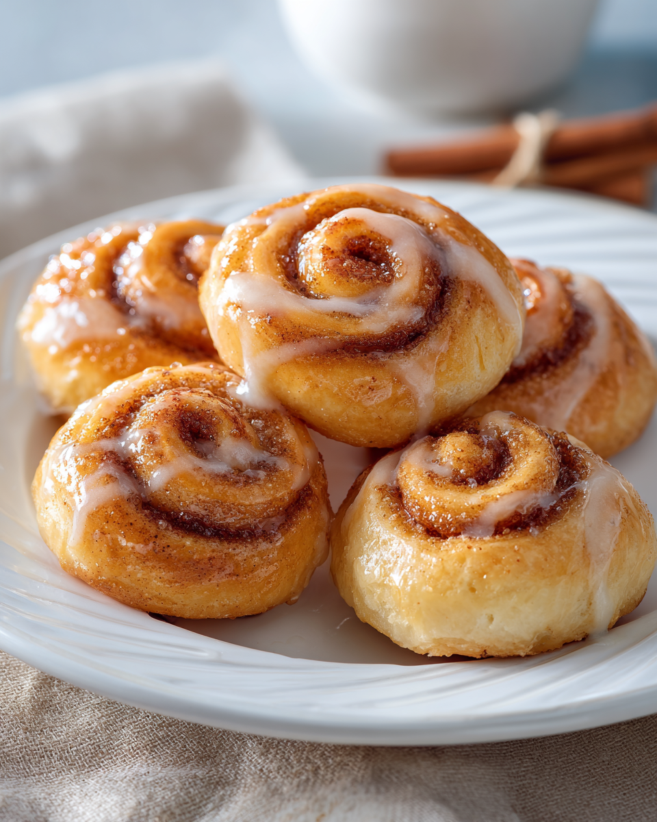 Frisch gebackene Air-Fryer Zimtschnecken-Bites mit Glasur