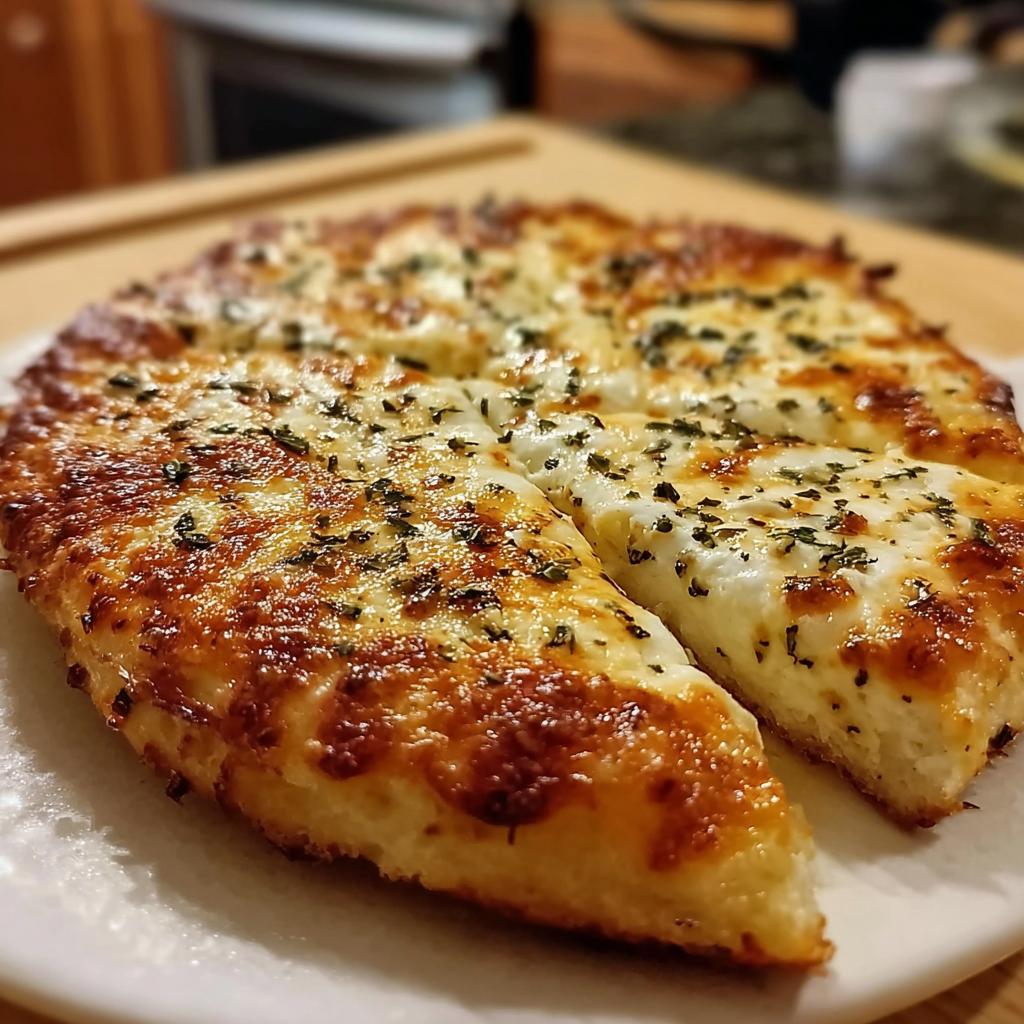 A close-up of a golden-brown 3-Ingredient Cottage Cheese Pizza, topped with melted cheese and herbs.