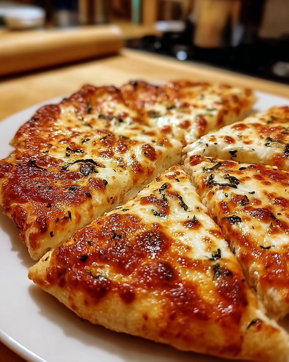 Close-up of golden-brown slices of 3-Ingredient Cottage Cheese Pizza, topped with melted cheese and herbs.
