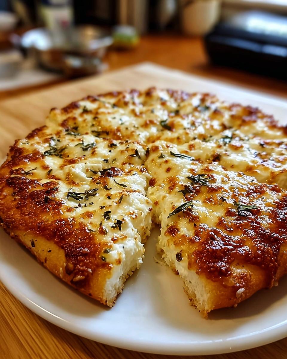 A close-up of a golden-brown 3-Ingredient Cottage Cheese Pizza, sliced and ready to serve.