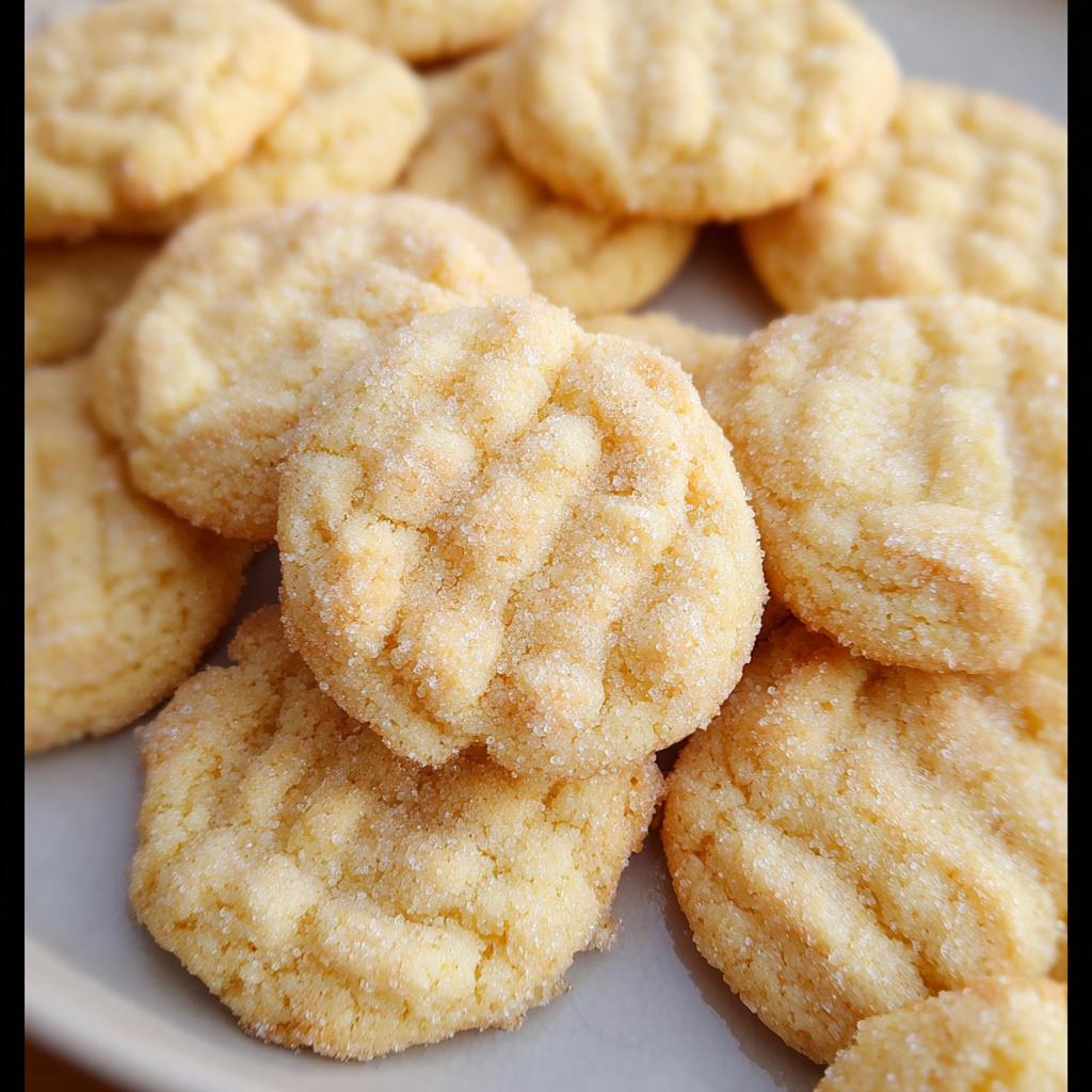 A close-up of a pile of golden-brown mini sugar cookies, coated in sparkling sugar crystals.